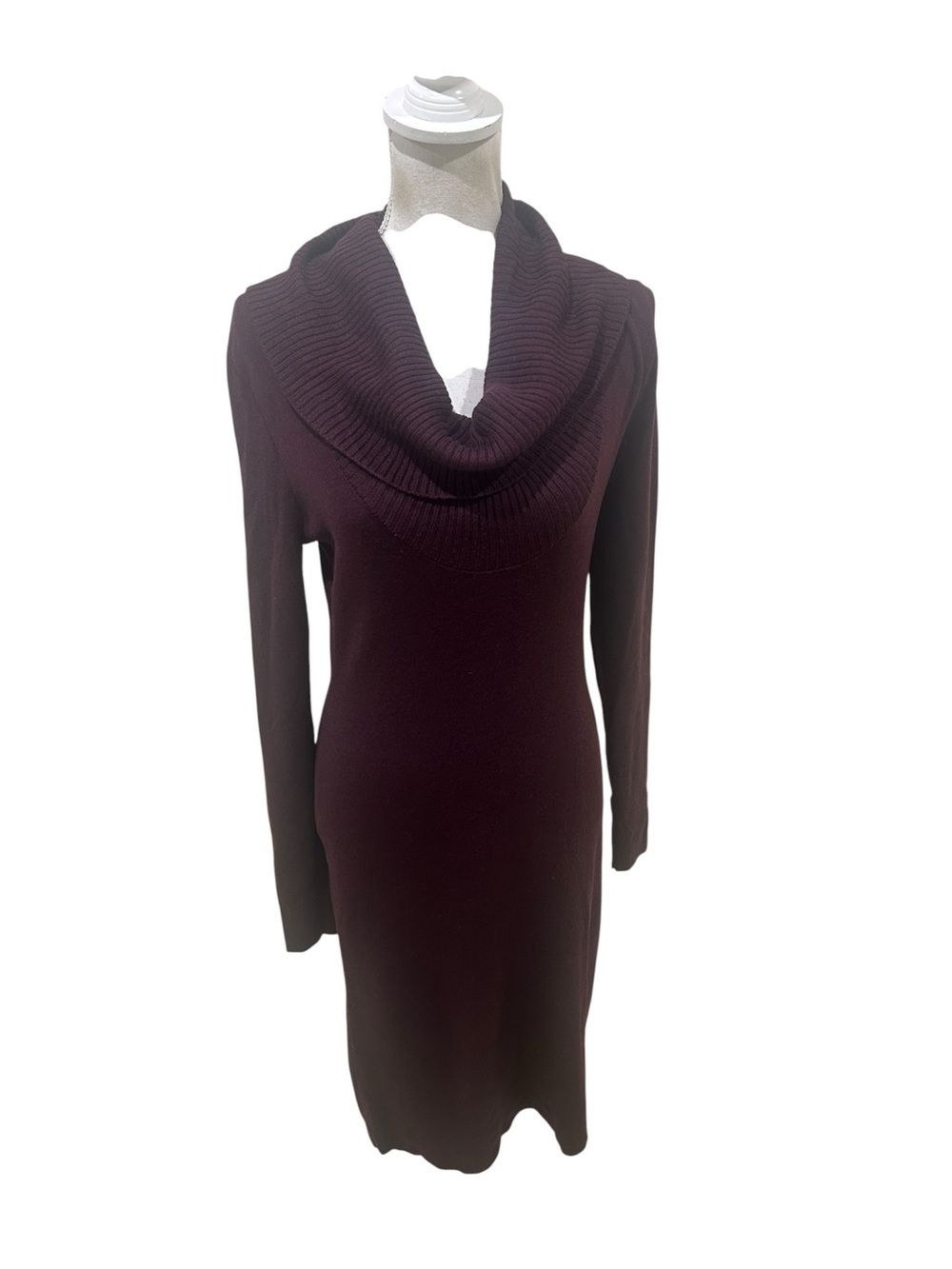 Ann Taylor Plum ribbed Cowl Neck Midi wool knit Sweater Dress size small